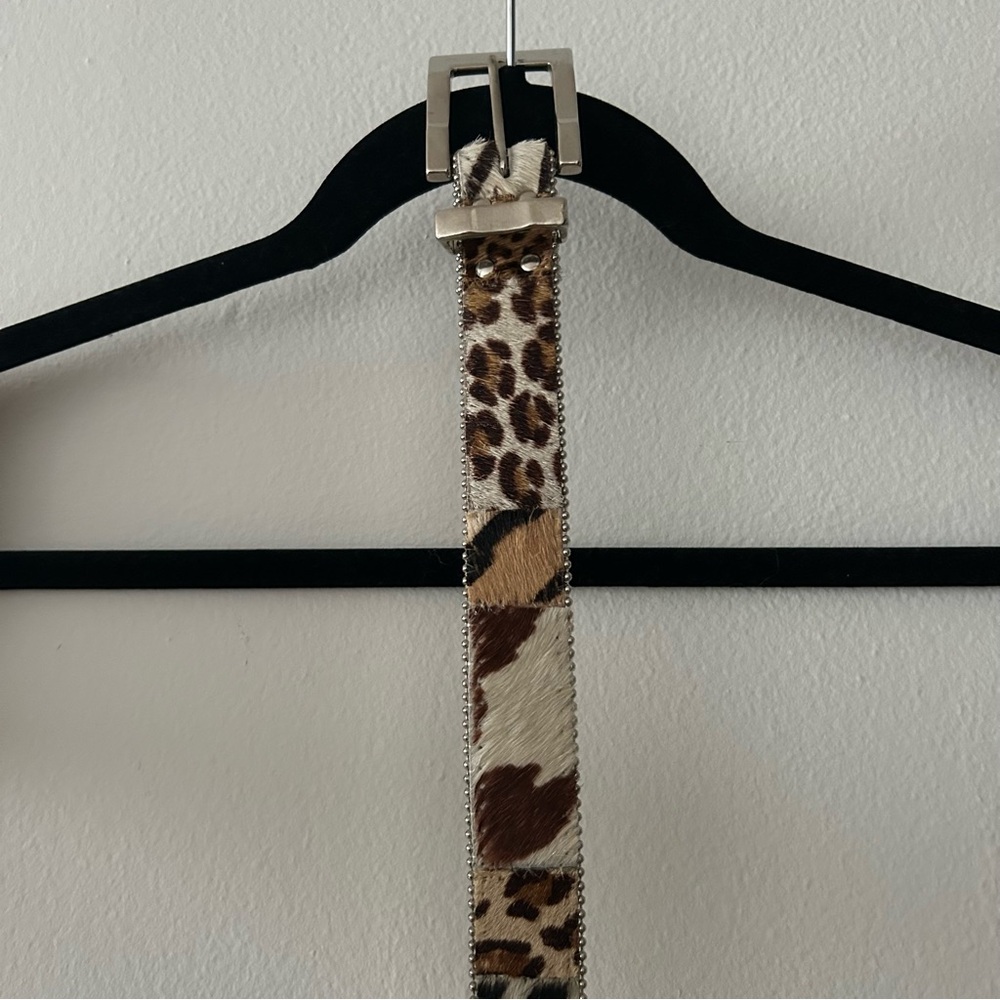 Cache Multi Faux Fur Print Belt with Silver Buckle